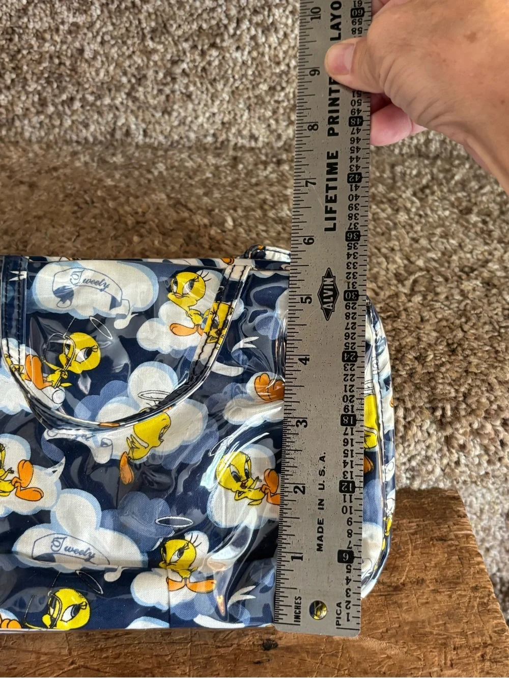 Tweety Bird Printed Handle Cosmetic Bag - Navy Yellow